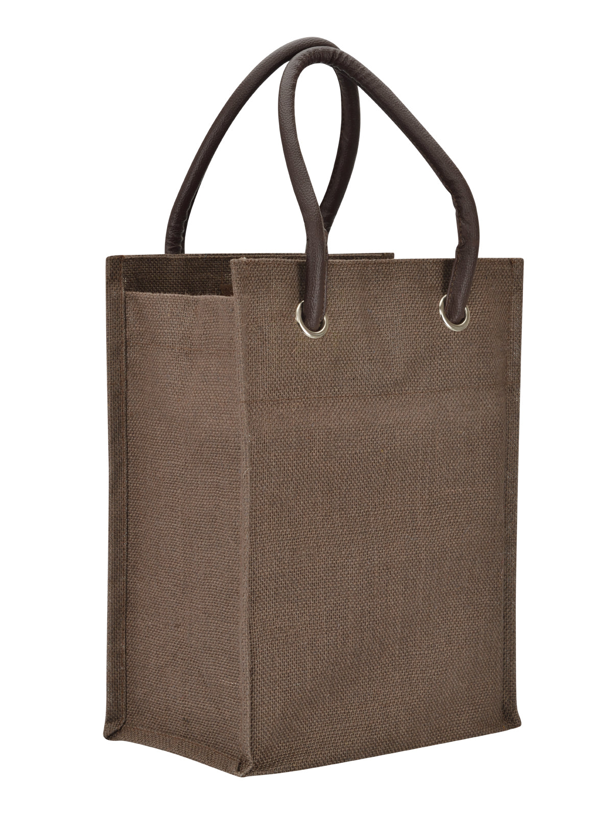 JUTE COTTAGE BIG EYELET PLAIN LUNCH BAG, SUSTAINABLE, ECO-FRIENDLY, 100% GENUINE JUTE, STYLISH (BROWN 13X10X7)