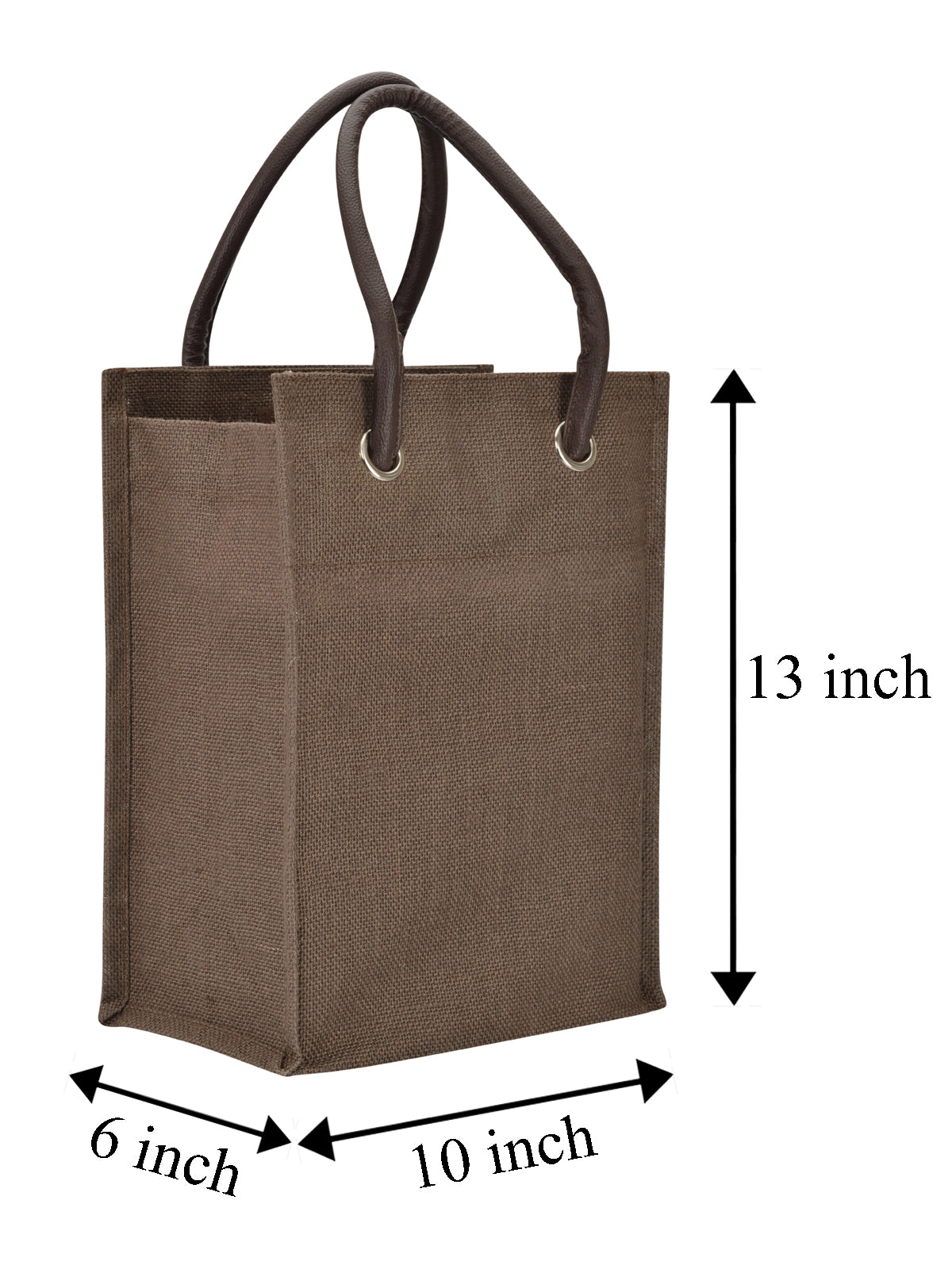 JUTE COTTAGE BIG EYELET PLAIN LUNCH BAG, SUSTAINABLE, ECO-FRIENDLY, 100% GENUINE JUTE, STYLISH (BROWN 13X10X7)
