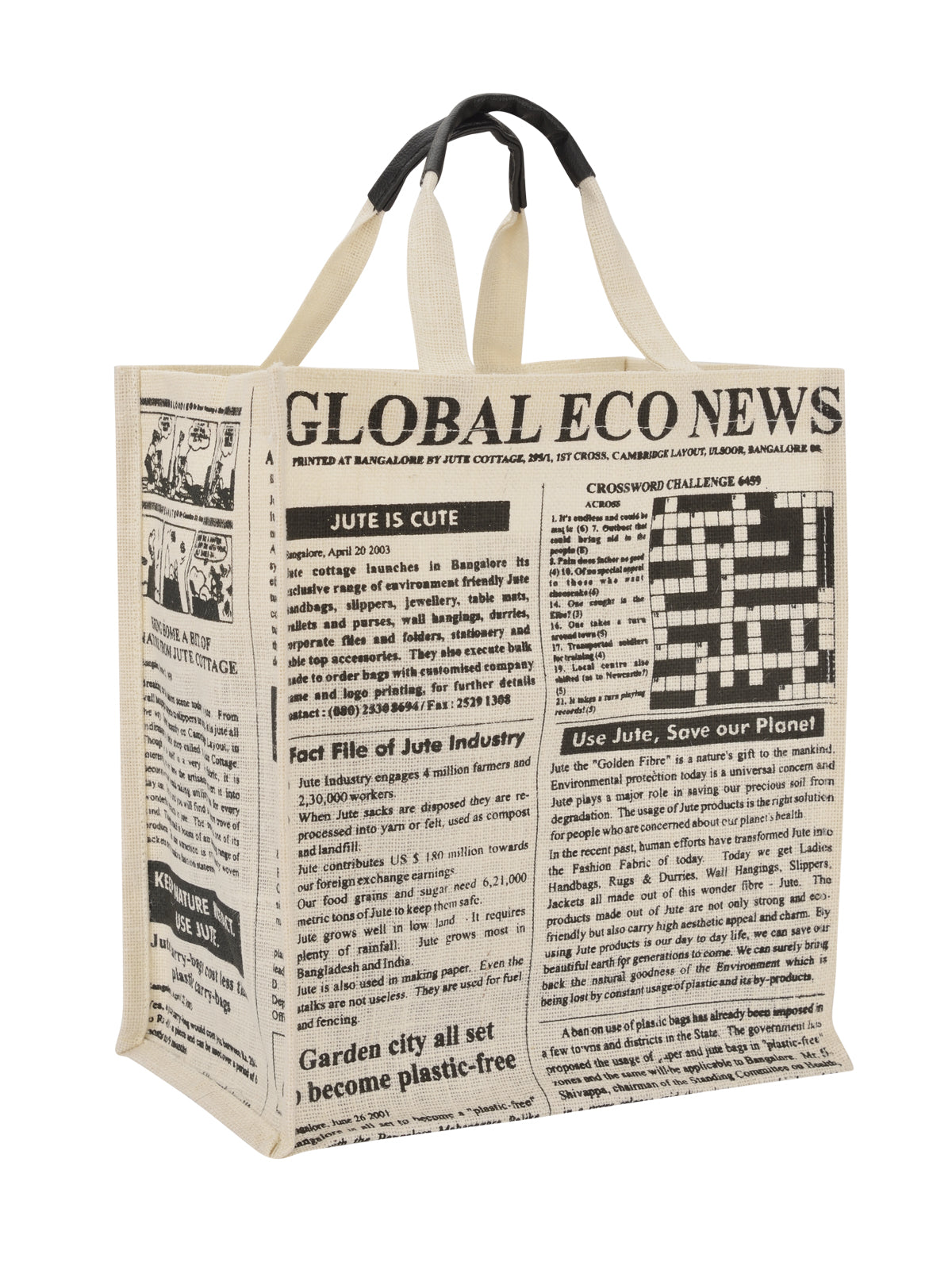 JUTE COTTAGE GLOBAL SHOPPING BAG, SUSTAINABLE, ECO-FRIENDLY, 100% GENUINE JUTE, STYLISH (WHITE 15X13X8)