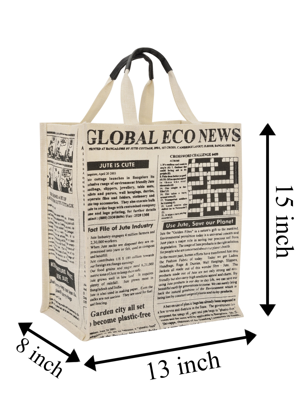 JUTE COTTAGE GLOBAL SHOPPING BAG, SUSTAINABLE, ECO-FRIENDLY, 100% GENUINE JUTE, STYLISH (WHITE 15X13X8)