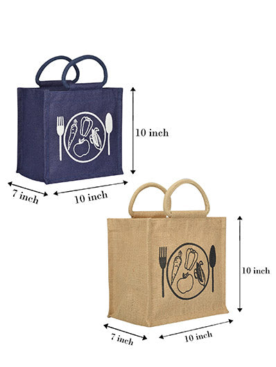 Combo of 10X10 SPOON & FORK PRINT LUNCH BAG ZIPPER (B-184-NATURAL) and 10X10 SPOON & FORK PRINT LUNCH BAG ZIPPER (B-184-NAVY BLUE)