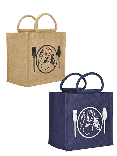 Combo of 10X10 SPOON & FORK PRINT LUNCH BAG ZIPPER (B-184-NATURAL) and 10X10 SPOON & FORK PRINT LUNCH BAG ZIPPER (B-184-NAVY BLUE)
