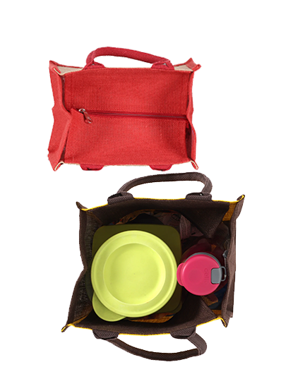 Combo of 11X10 PUPPET PRINT ZIPPER LUNCH BAG (B-238-RED/NATURAL) and 11X10 PUPPET PRINT ZIPPER LUNCH BAG (B-238-YELLOW/BROWN)