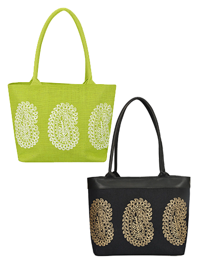 Combo of MANGO PRINT JUTE BAG (D-213-GREEN) and MANGO PRINT JUCO (D-180-BLACK)
