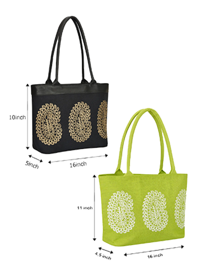 Combo of MANGO PRINT JUTE BAG (D-213-GREEN) and MANGO PRINT JUCO (D-180-BLACK)