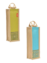 Load image into Gallery viewer, Combo of BOTTLE BAG WITH LACE / PRINT (B-010-TURQUOISE BLUE) and BOTTLE BAG WITH LACE / PRINT (B-010-OLIVE GREEN)
