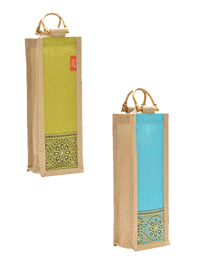 Combo of BOTTLE BAG WITH LACE / PRINT (B-010-TURQUOISE BLUE) and BOTTLE BAG WITH LACE / PRINT (B-010-OLIVE GREEN)