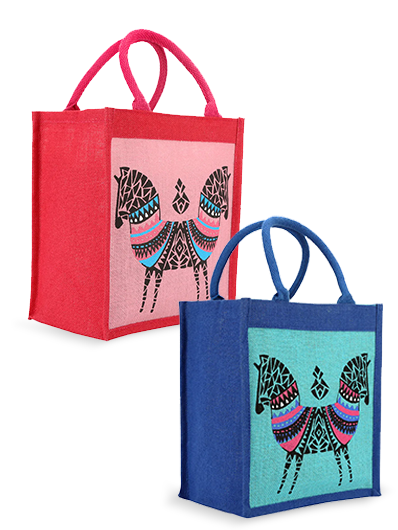 Combo of 12 X 11 DOUBLE ZEBRA PRINT BAG (B-072-PINK) and 12 X 11 DOUBLE ZEBRA PRINT BAG (B-072-BRIGHT BLUE)
