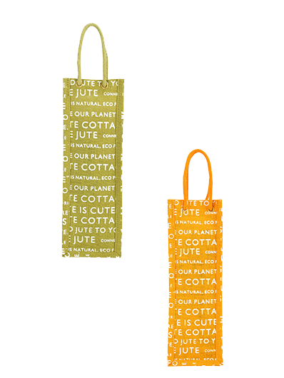 Combo of BOTTLE BAG JUTE COTTAGE PRINTED (B-062-OLIVE GREEN) and BOTTLE BAG JUTE COTTAGE PRINTED (B-062-YELLOW)