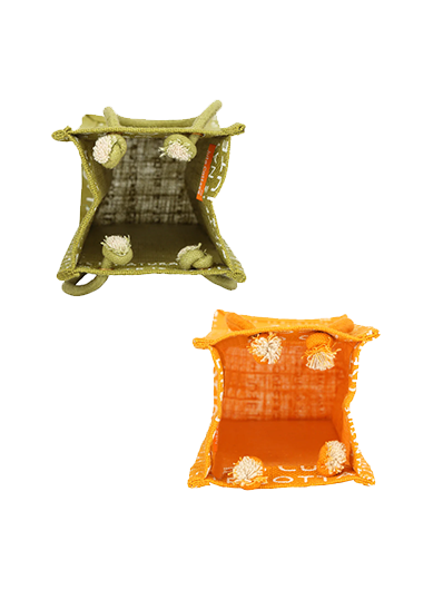 Combo of BOTTLE BAG JUTE COTTAGE PRINTED (B-062-OLIVE GREEN) and BOTTLE BAG JUTE COTTAGE PRINTED (B-062-YELLOW)