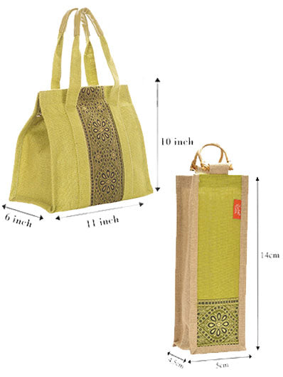 Combo of VERTICAL LACE SMALL ZIPPER (B-029-OLIVE GREEN) and BOTTLE BAG WITH LACE / PRINT (B-010-OLIVE GREEN)