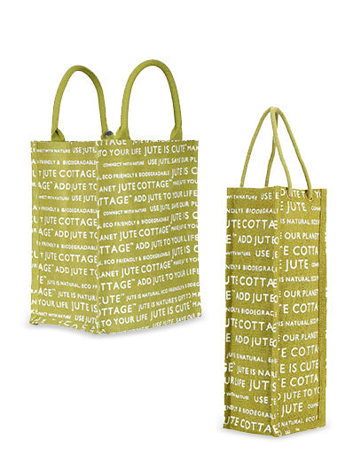 Combo of 13 X 11 JUTE COTTAGE PRINTED ZIPPER (B-038-OLIVE GREEN) and BOTTLE BAG JUTE COTTAGE PRINTED (B-062-OLIVE GREEN)