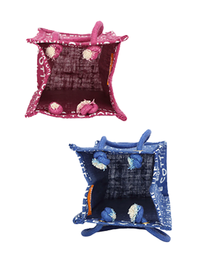 Combo of BOTTLE BAG JUTE COTTAGE PRINTED (B-062-BRIGHT BLUE) and BOTTLE BAG JUTE COTTAGE PRINTED (B-062-MAGENTA)