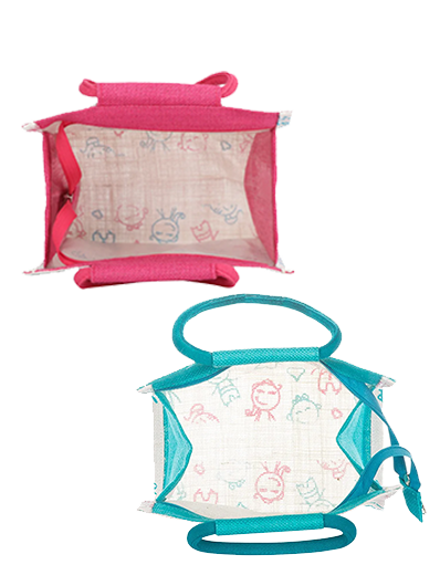 Combo of 10 X 10 CHILDREN PRINT ZIPPER LUNCH (B-045-TURQUOISE BLUE) and 10 X 10 CHILDREN PRINT ZIPPER LUNCH (B-045-PINK)