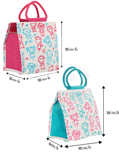 Combo of 10 X 10 CHILDREN PRINT ZIPPER LUNCH (B-045-TURQUOISE BLUE) and 10 X 10 CHILDREN PRINT ZIPPER LUNCH (B-045-PINK)
