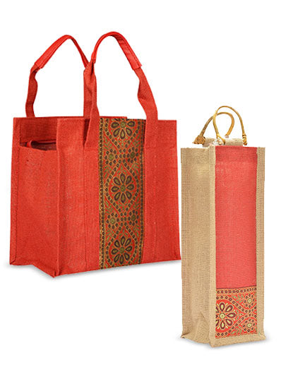 Combo of VERTICAL LACE SMALL ZIPPER (B-029-RED) and BOTTLE BAG WITH LACE / PRINT (B-010-RED)