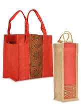 Load image into Gallery viewer, Combo of VERTICAL LACE SMALL ZIPPER (B-029-RED) and BOTTLE BAG WITH LACE / PRINT (B-010-RED)
