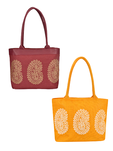 Combo of MANGO PRINT JUCO (D-180-MAROON) and MANGO PRINT JUTE BAG (D-213-YELLOW)