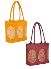 Load image into Gallery viewer, Combo of MANGO PRINT JUCO (D-180-MAROON) and MANGO PRINT JUTE BAG (D-213-YELLOW)
