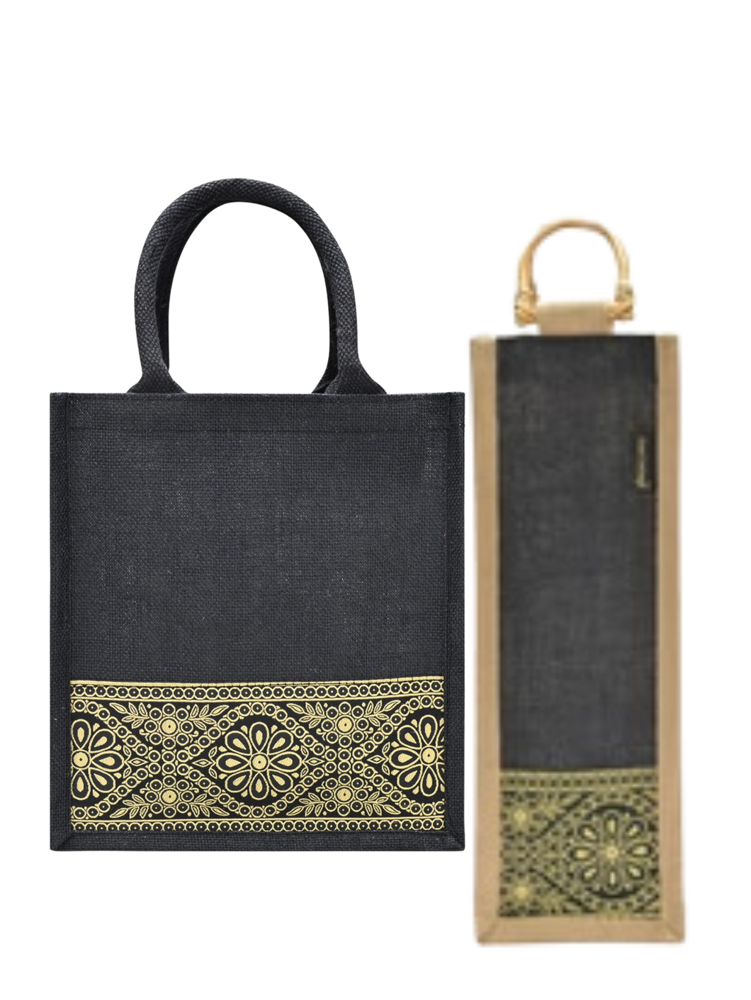Combo of 11X10 LACE ZIPPER LUNCH (B-254-BLACK) and BOTTLE BAG WITH LACE / PRINT (B-010-BLACK)