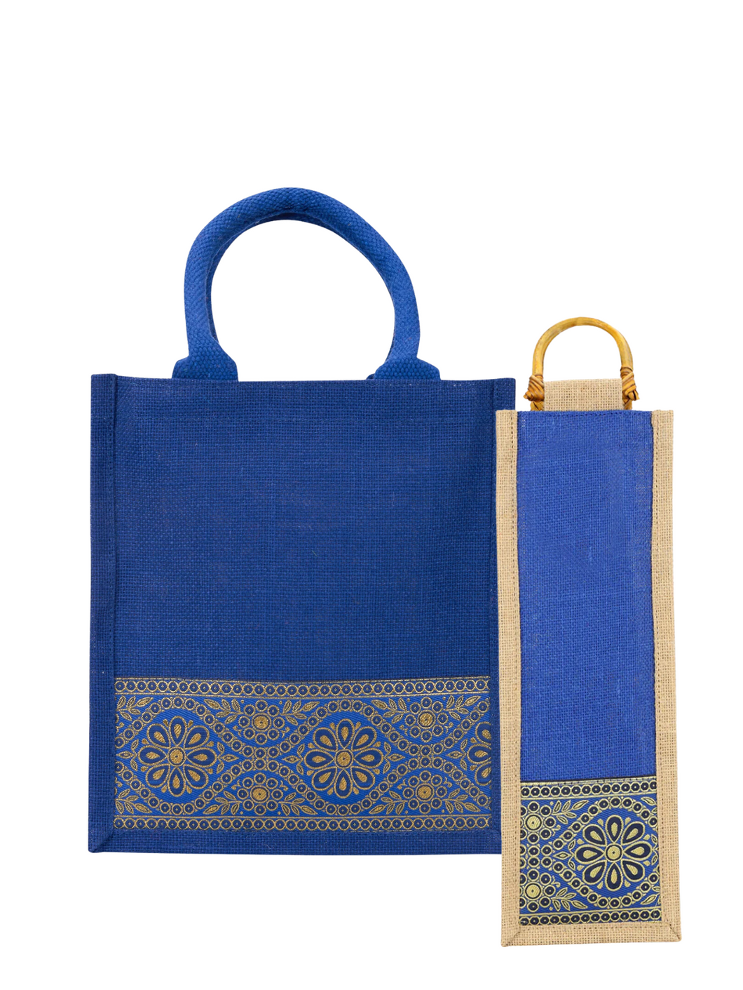 Combo of 11X10 LACE ZIPPER LUNCH (B-254-BRIGHT BLUE) and BOTTLE BAG WITH LACE / PRINT (B-010-BRIGHT BLUE)