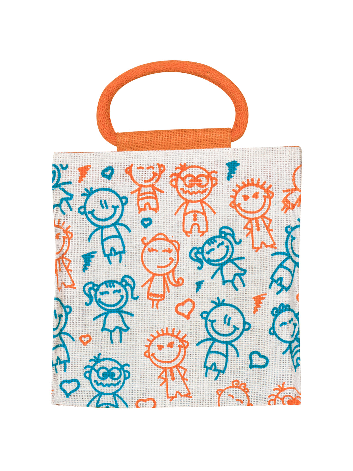 JUTE COTTAGE CHILDREN PRINT LUNCH ZIPPER, SUSTAINABLE, ECO-FRIENDLY, 100% GENUINE JUTE, STYLISH (ORANGE 10X10X6)