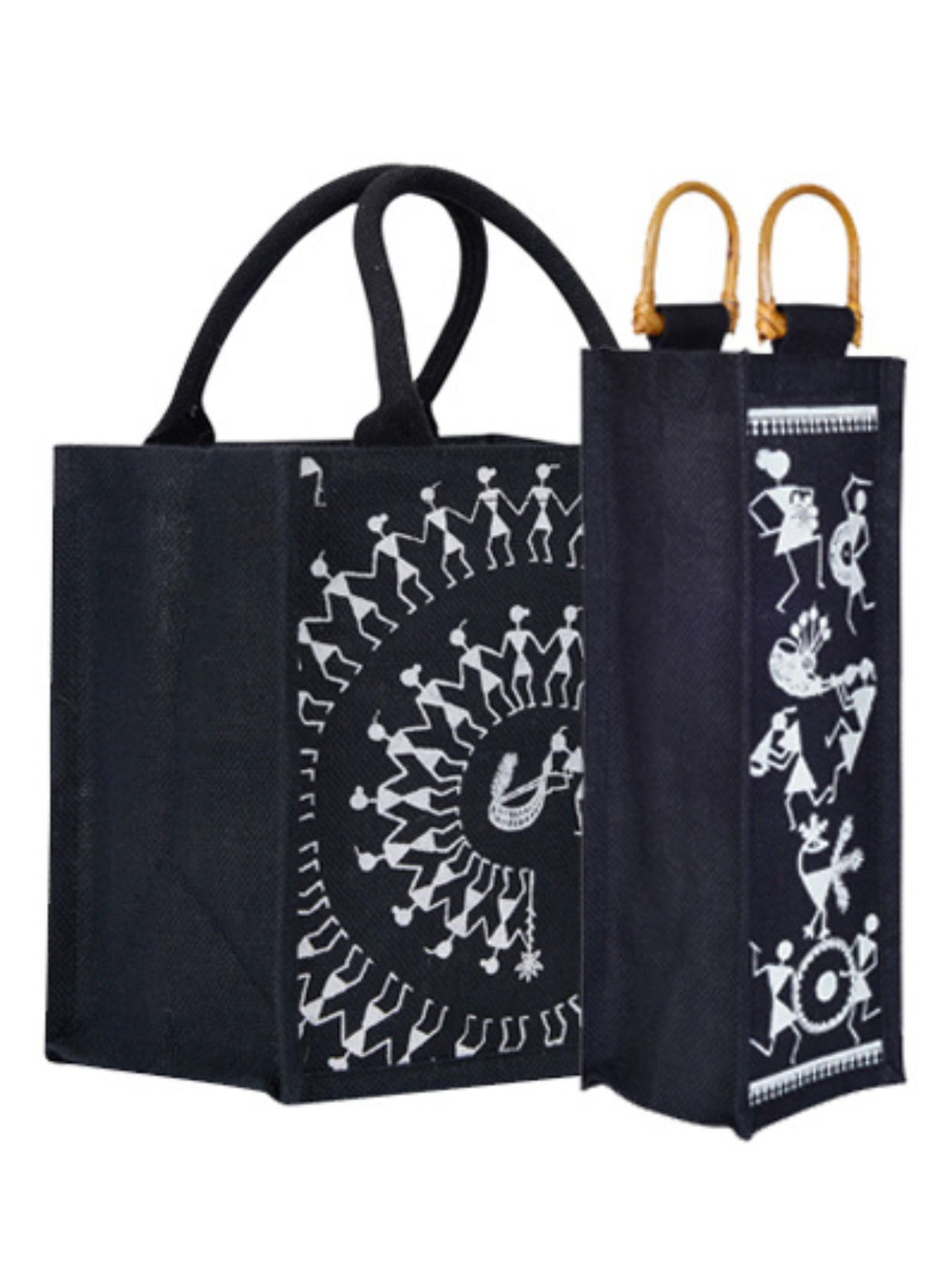 Combo of 11X10 WARLI ZIPPER LUNCH (B-253-BLACK) and BOTTLE BAG WARLI PRINT 2 (B-163-BLACK)