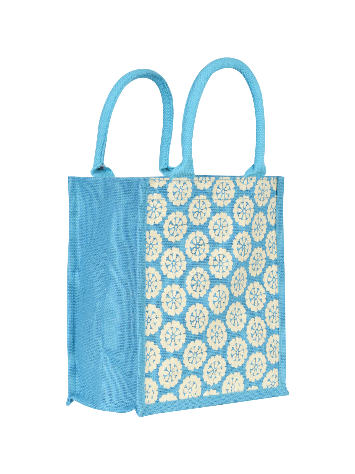 JUTE COTTAGE POCKET ZIPPER LUNCH BAG, SUSTAINABLE, ECO-FRIENDLY, 100% GENUINE JUTE, STYLISH (TURQUOISE BLUE 11X10X7)