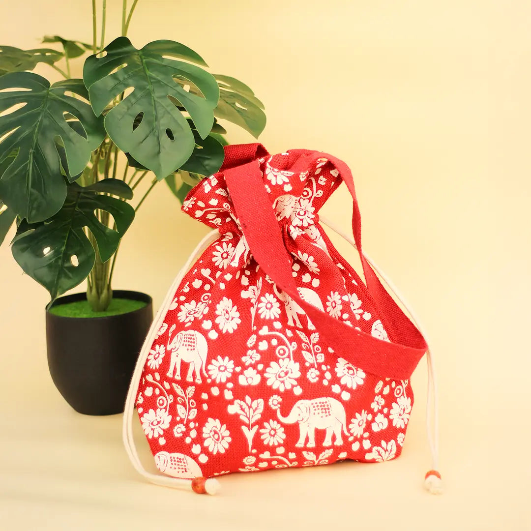 Elephant Print Jute Potli style bag