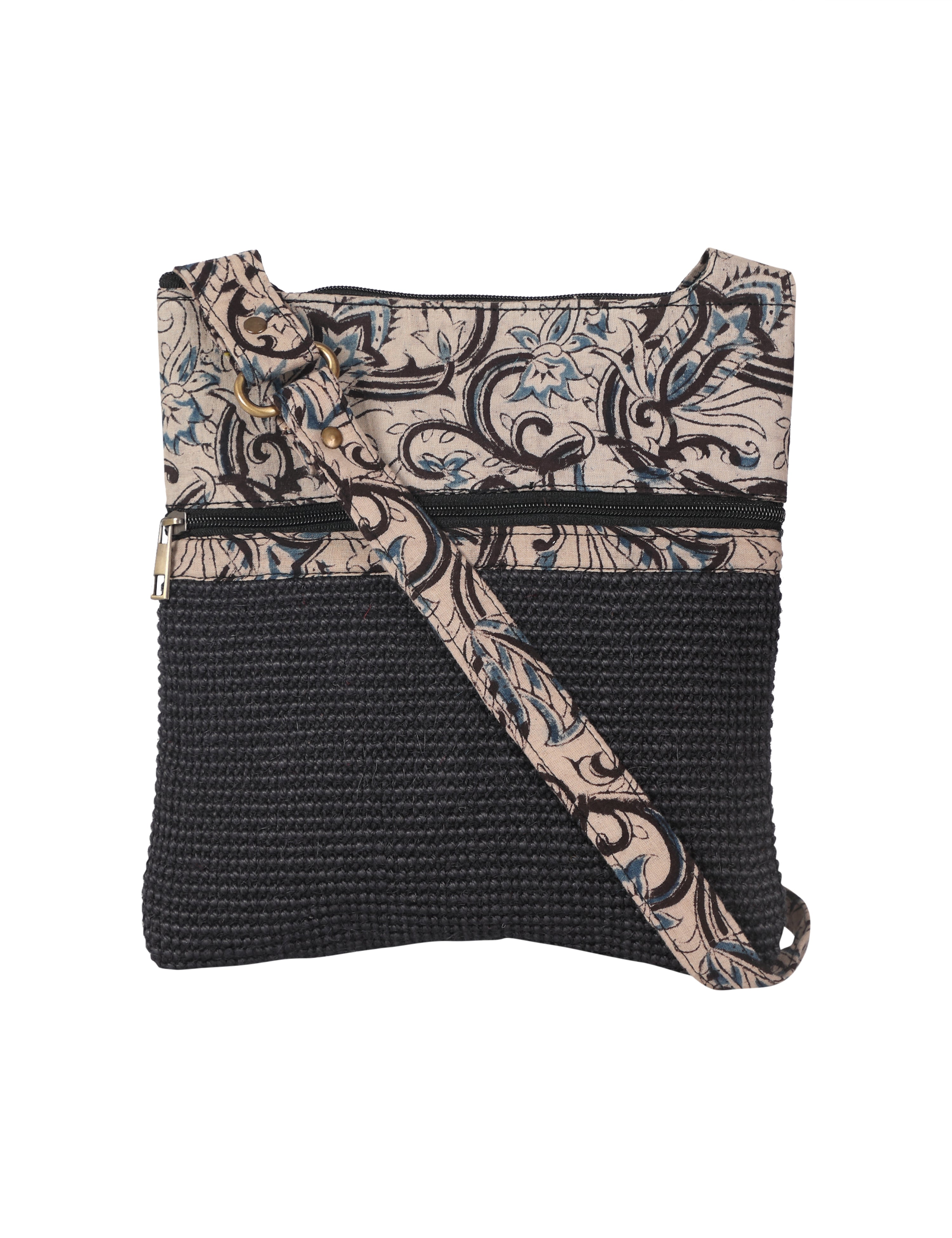 JUTE COTTAGE DOBBY SLING BAG MEDIUM, SUSTAINABLE, ECO-FRIENDLY, 100% GENUINE, STYLISH JUTE BAG (BLACK 11X9)