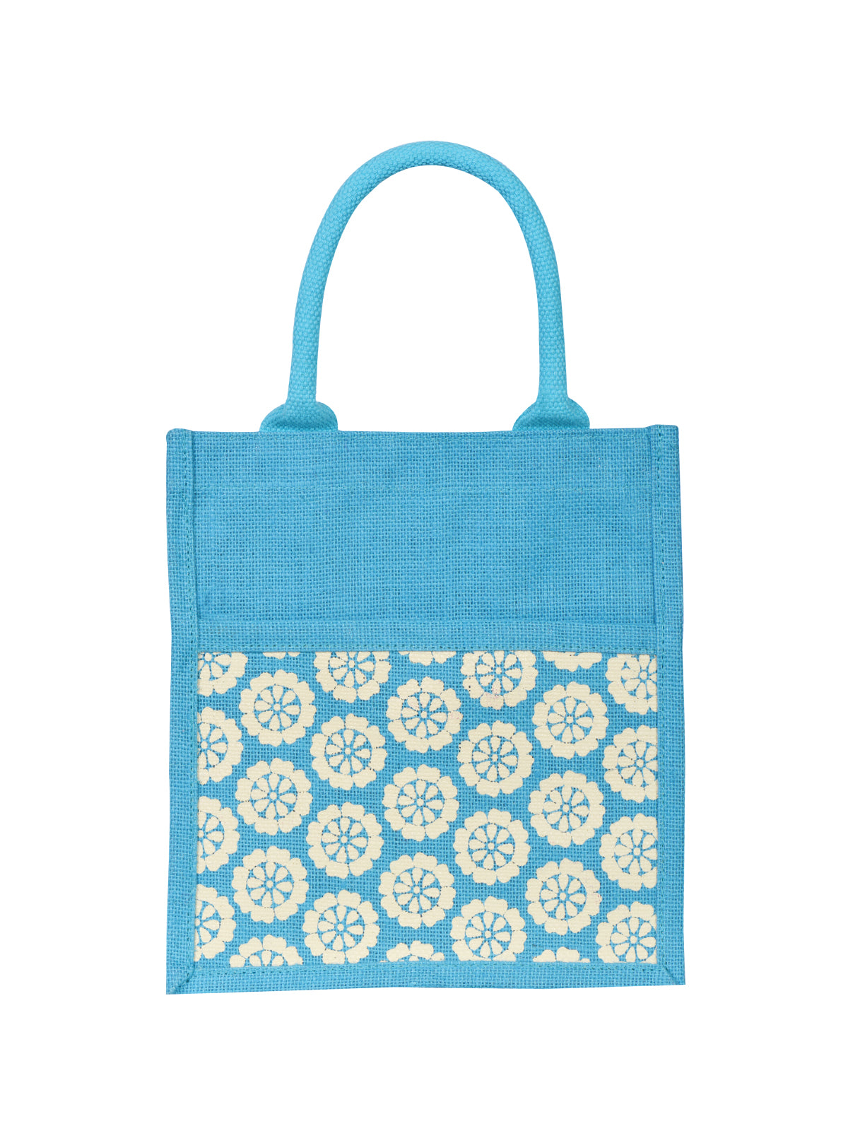 JUTE COTTAGE POCKET ZIPPER LUNCH BAG, SUSTAINABLE, ECO-FRIENDLY, 100% GENUINE JUTE, STYLISH (TURQUOISE BLUE 11X10X7)
