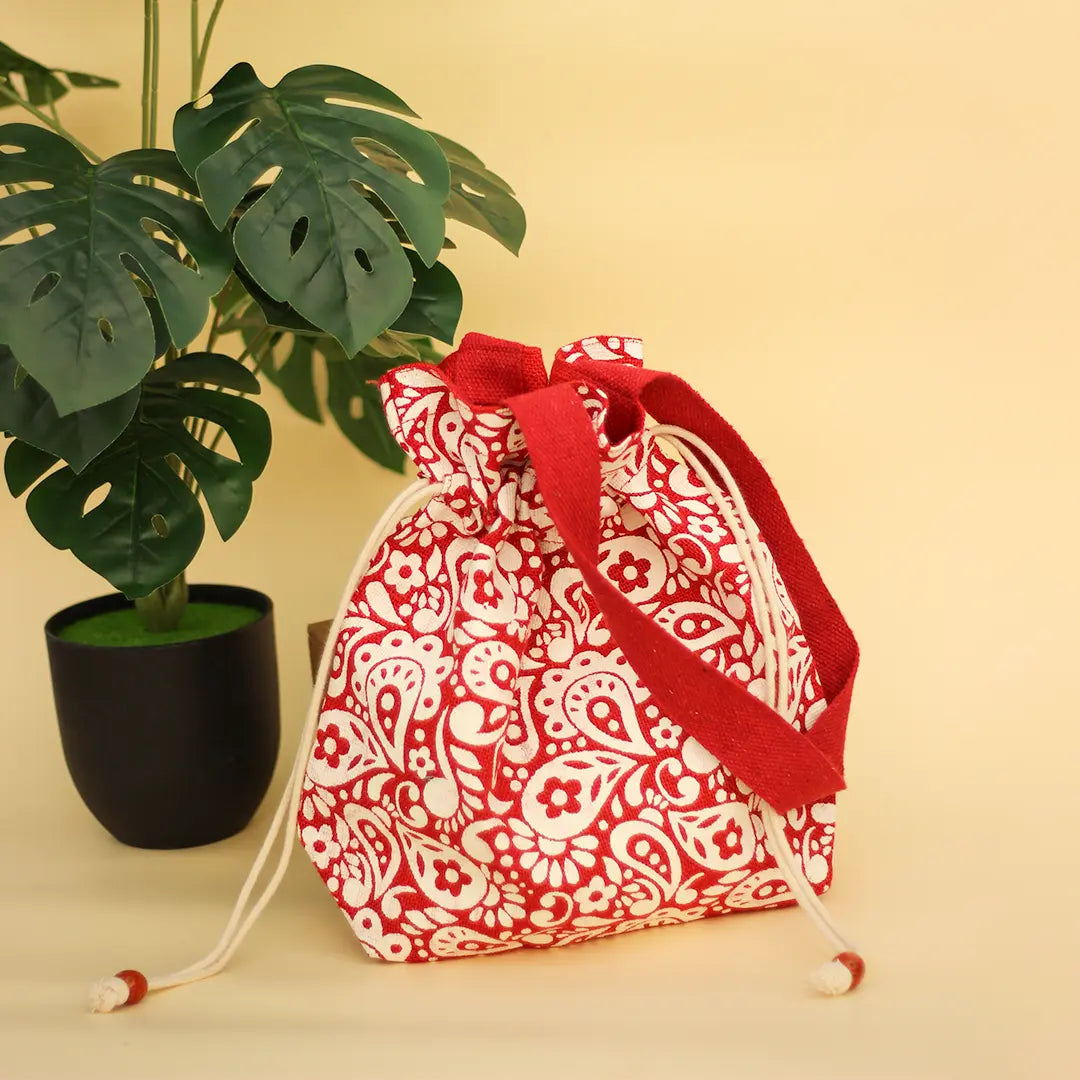 Paisley Print Jute Potli Style Bag