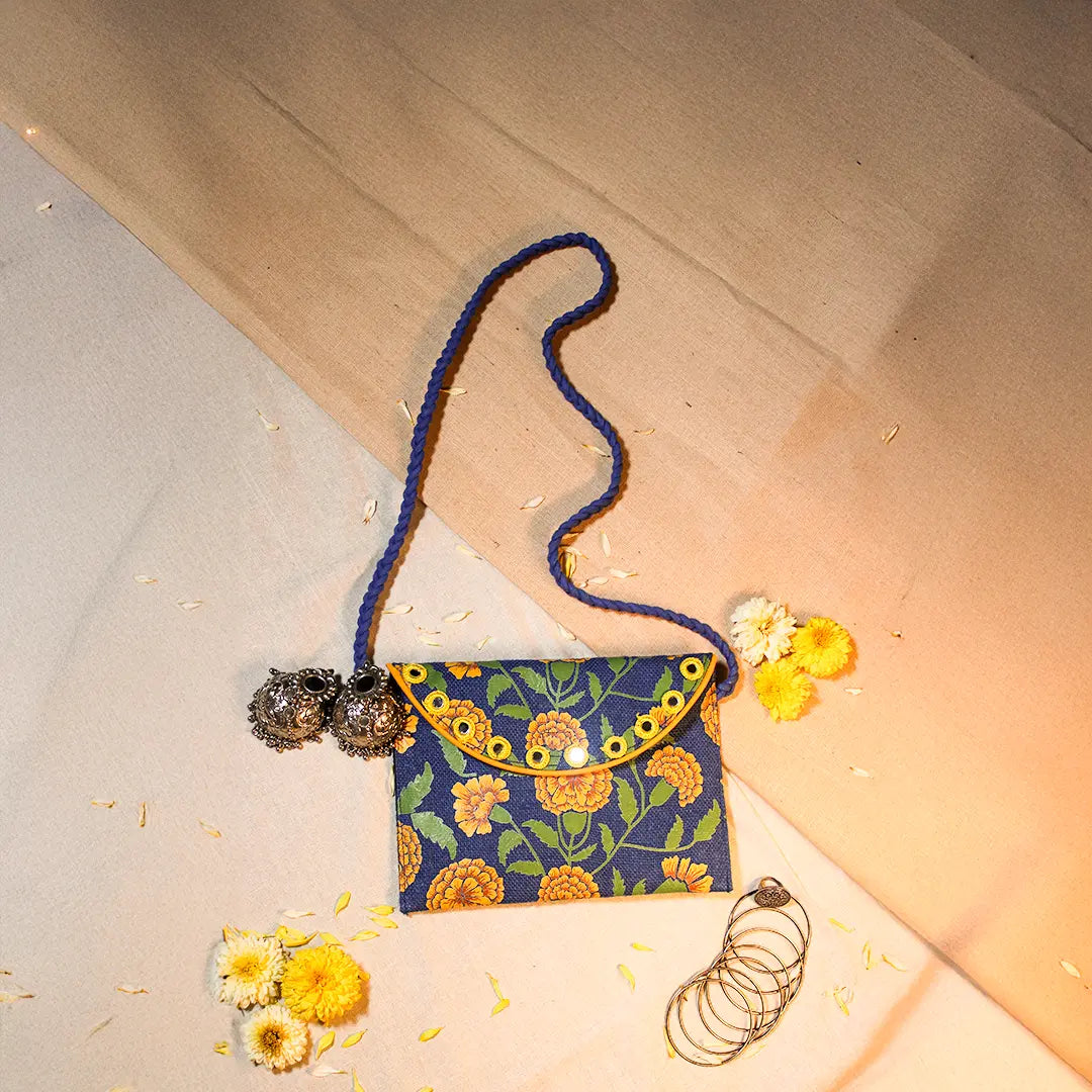 Marigold Jute sling bag-Blue