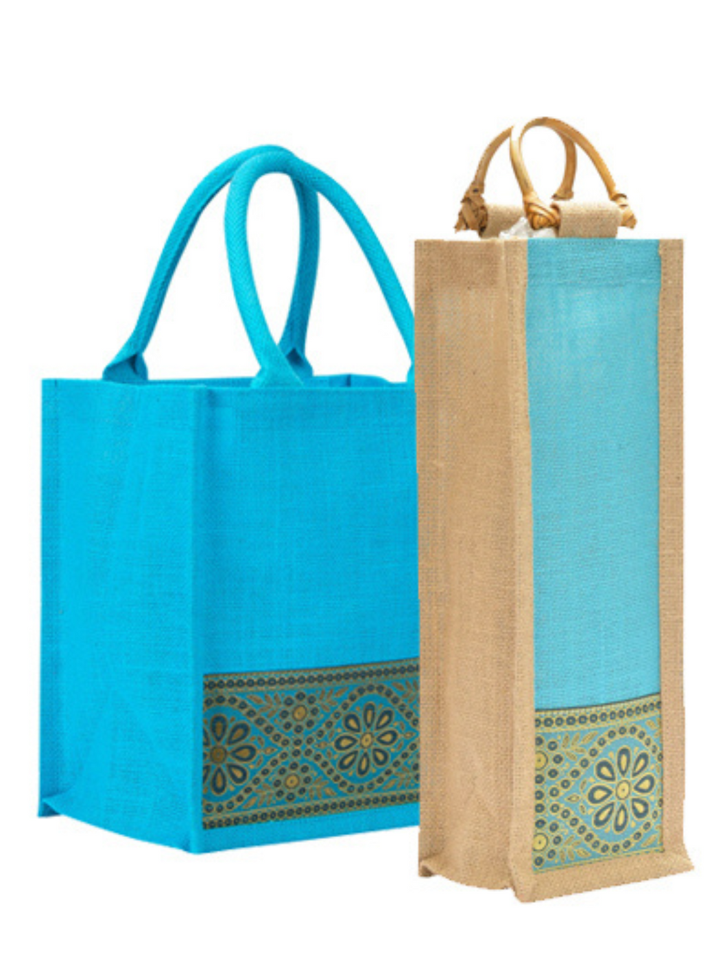 Combo of 11X10 LACE ZIPPER LUNCH (B-254-PEACOCK BLUE) and BOTTLE BAG WITH LACE / PRINT (B-010-TURQUOISE BLUE)