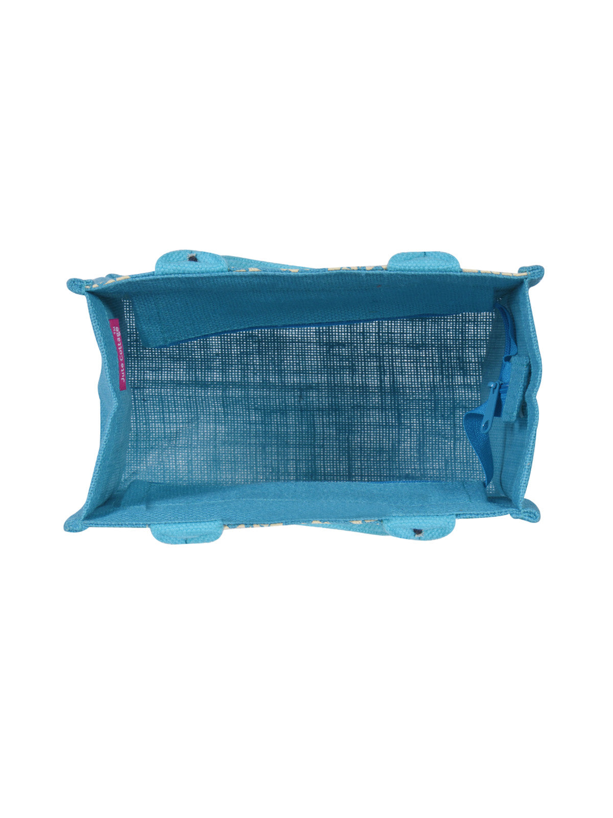 JUTE COTTAGE POCKET ZIPPER LUNCH BAG, SUSTAINABLE, ECO-FRIENDLY, 100% GENUINE JUTE, STYLISH (TURQUOISE BLUE 11X10X7)