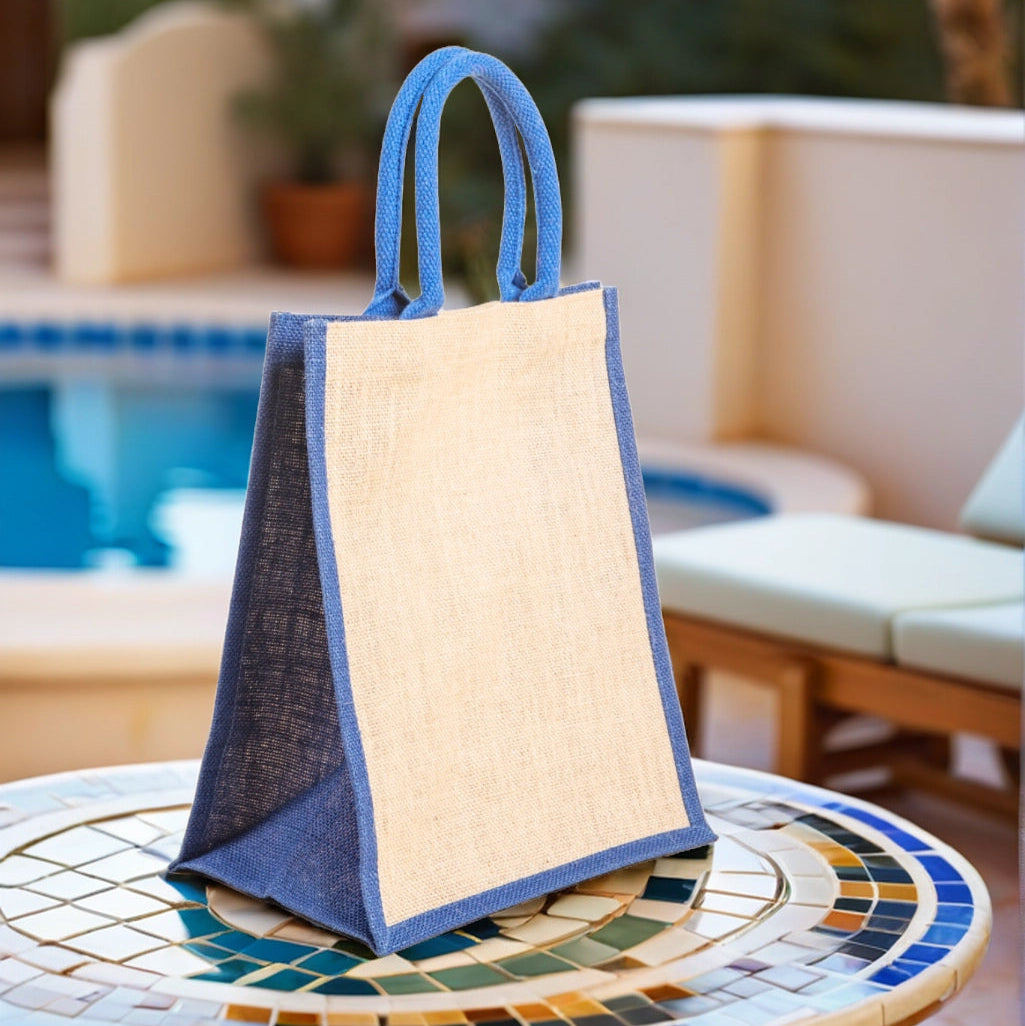 Maroon and Natural Jute Lunch Bag