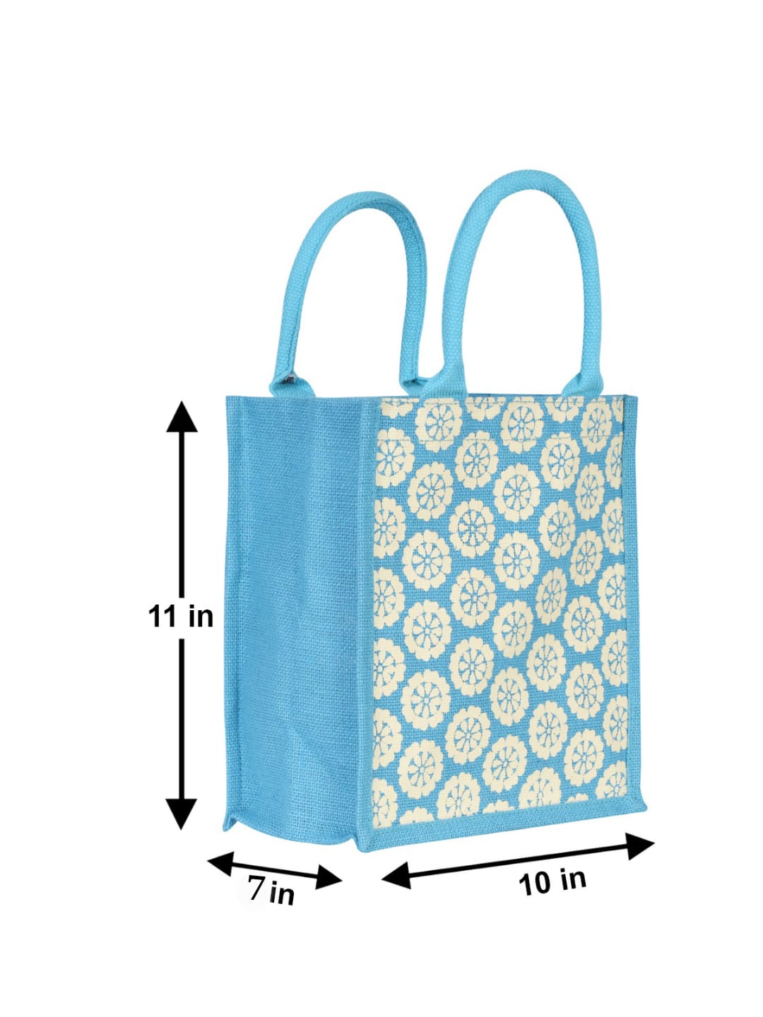 JUTE COTTAGE POCKET ZIPPER LUNCH BAG, SUSTAINABLE, ECO-FRIENDLY, 100% GENUINE JUTE, STYLISH (TURQUOISE BLUE 11X10X7)
