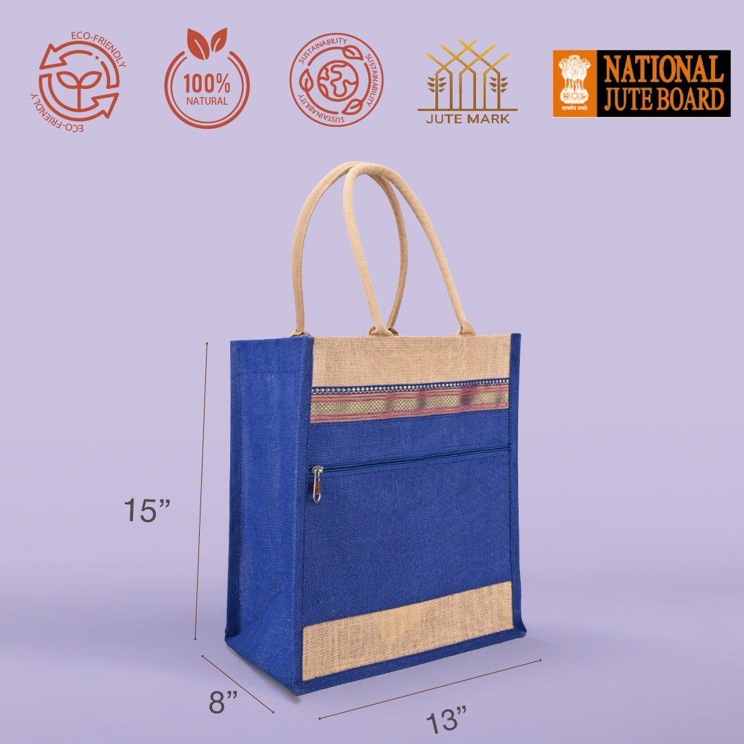 Front Pocket Lace Jute Lunch Bag