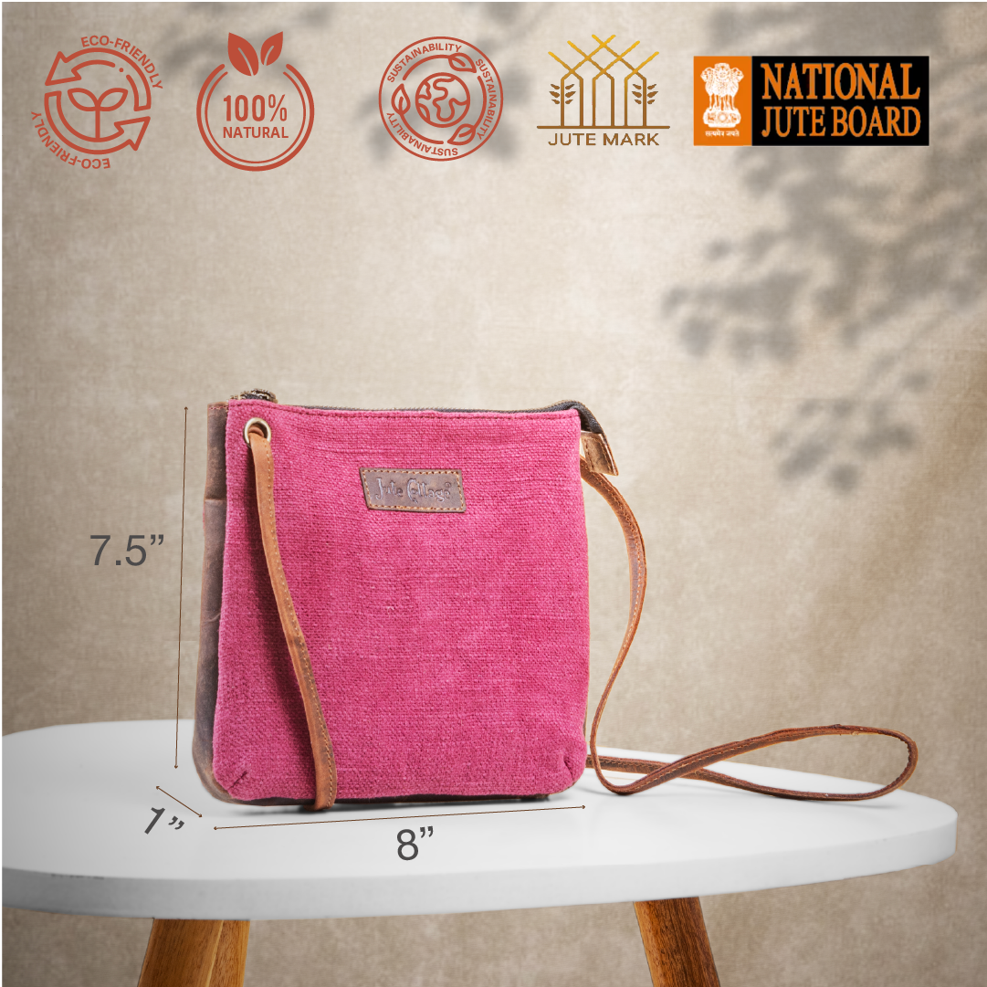 Stonewashed Jute Chini Sling Bag- Maroon
