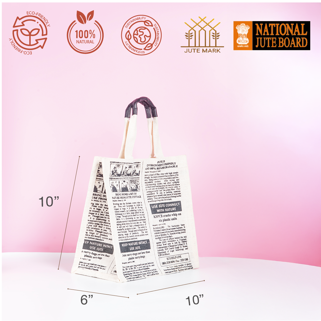 Global Newspaper Print Jute Lunch Bag Small