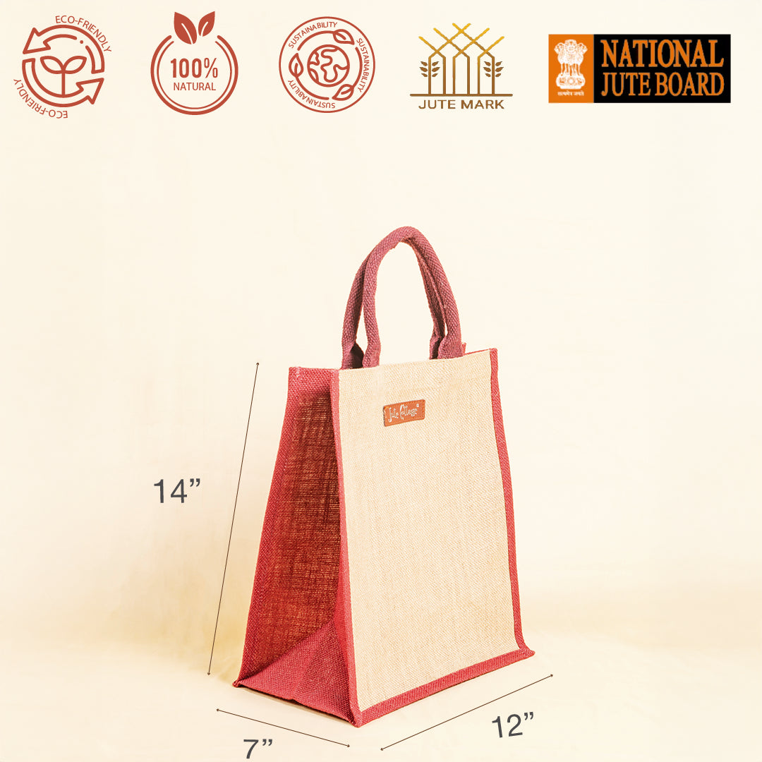 Maroon and Natural Jute Lunch Bag