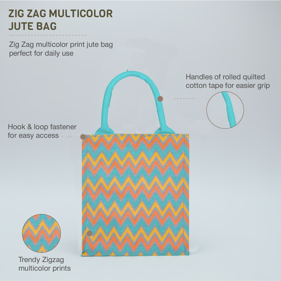 Zig Zag Multicolour Jute Lunch Bag