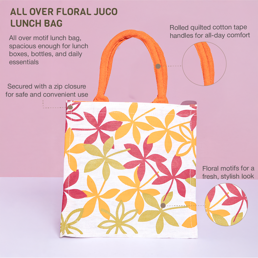 Floral Print JUCO Zipper Lunch Bag Square