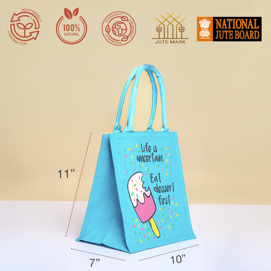 Ice Cream Zipper Jute Lunch Bag