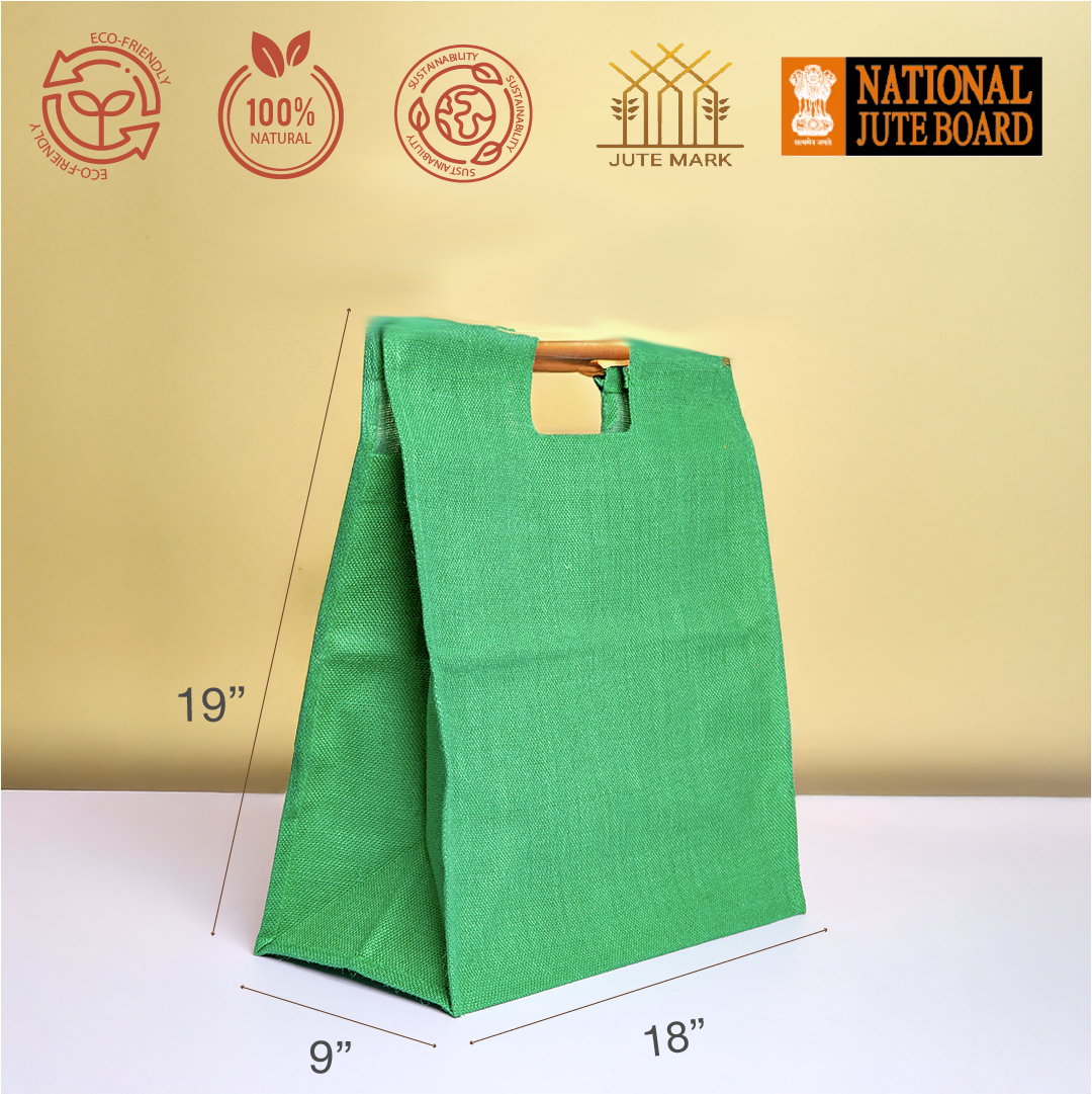 Combo of Jute Bamboo Handle Jumbo Shopping Bags (Blue and Green)