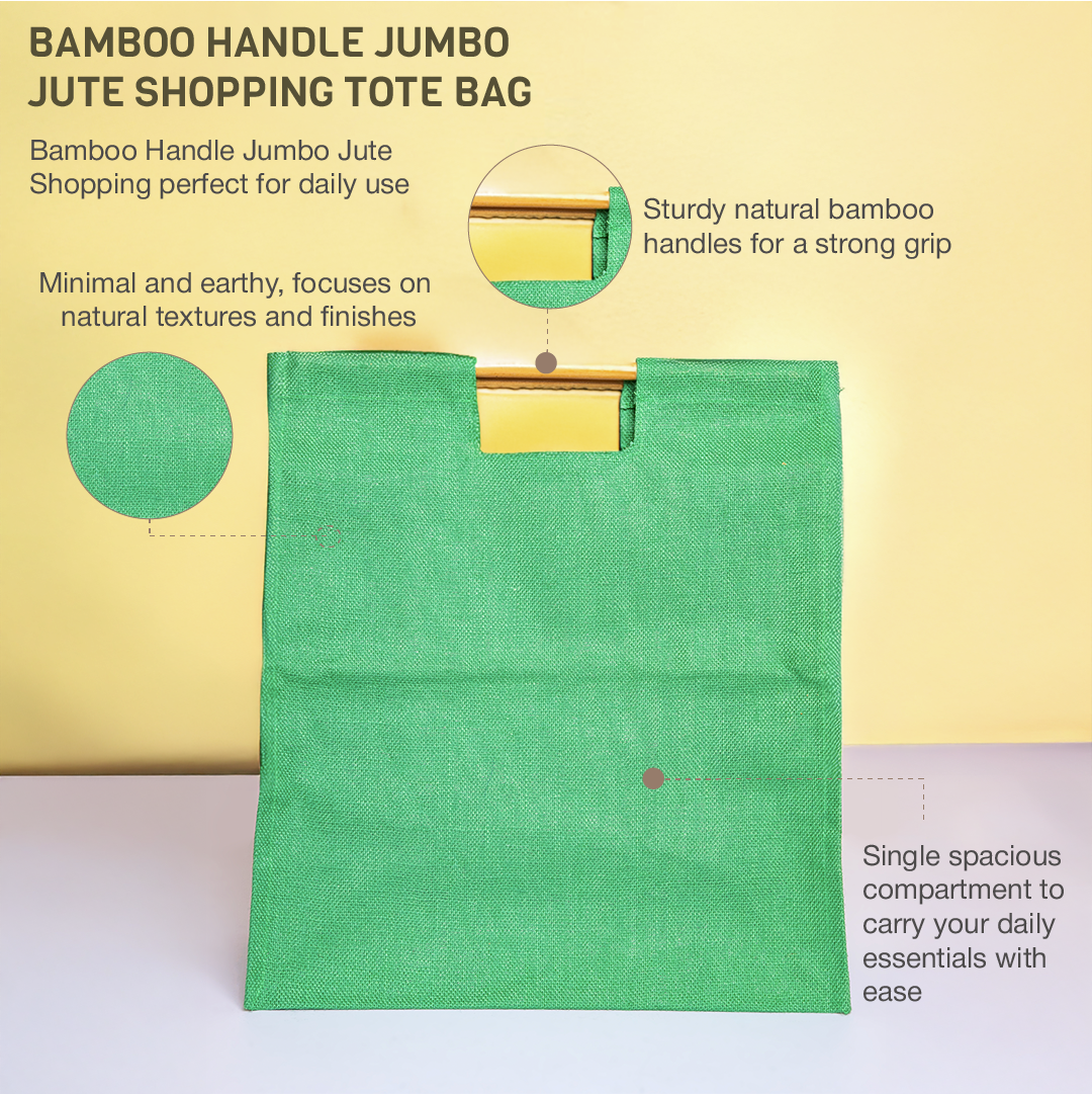 Combo of Jute Bamboo Handle Jumbo Shopping Bags (Blue and Green)