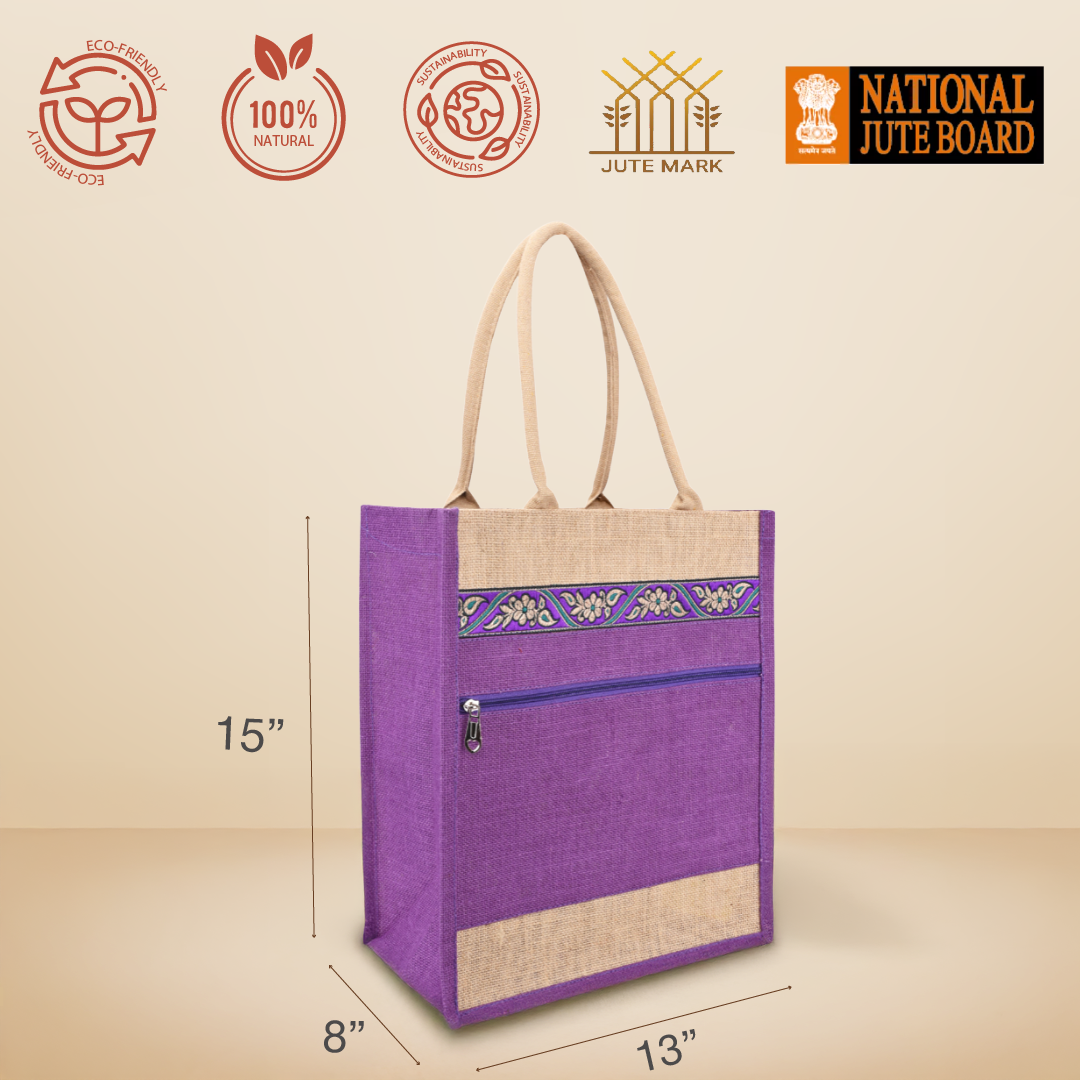 Front Pocket Lace Jute Lunch Bag