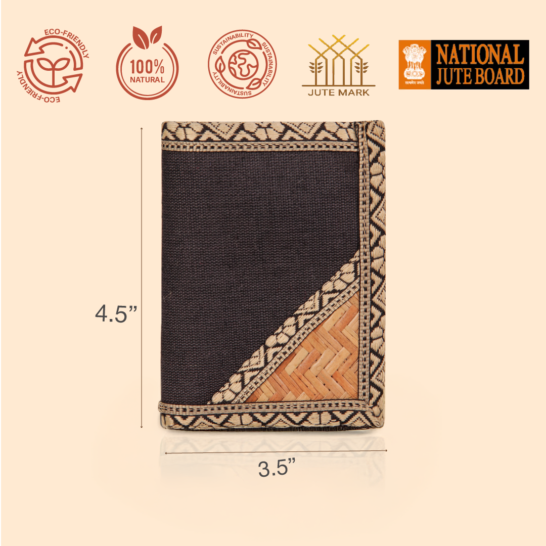JUTE COTTAGE WALLET 3 FOLD,  SUSTAINABLE, ECO-FRIENDLY, 100% GENUINE, STYLISH JUTE WALLET (BLACK 4.5X3.5)