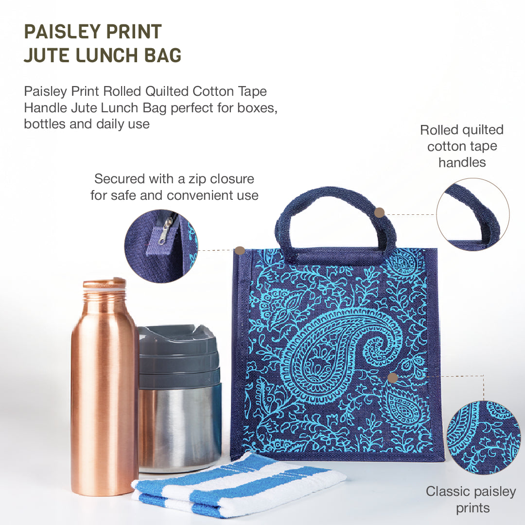 11 X 10 X 7 - PAISLEY PRINT ZIPPER LUNCH (B-169-NAVY BLUE)