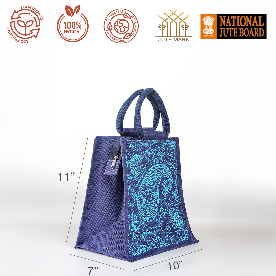 11 X 10 X 7 - PAISLEY PRINT ZIPPER LUNCH (B-169-NAVY BLUE)